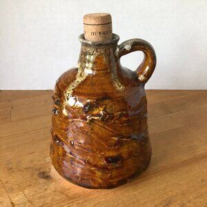 Vintage CK Art Pottery Ceramic Brown Moonshine Whiskey Jug 5 2/3" H